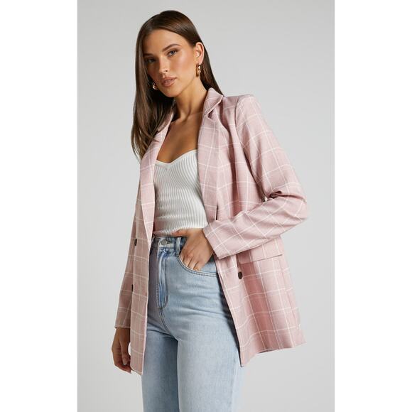 Showpo Pink Plaid Women's Blazer - Picture 2 of 11